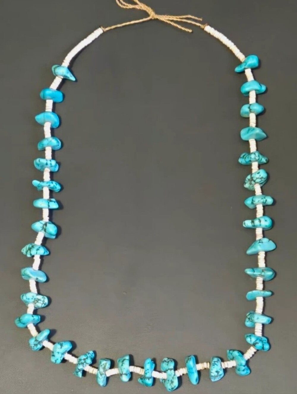 Vintage Style Pueblo Turquoise Chunk Bead White Shell Heishi Necklace NEW